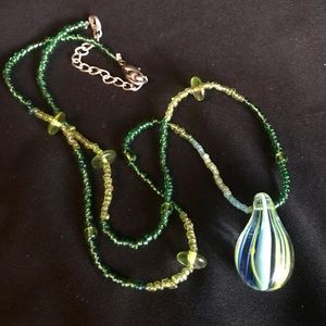 Beaded Necklace with Glass Pendant